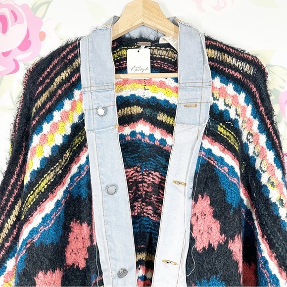 NEW Free People Running Wild Bohemian Fringe Poncho Black Lightning Combo M L - Picture 5 of 13